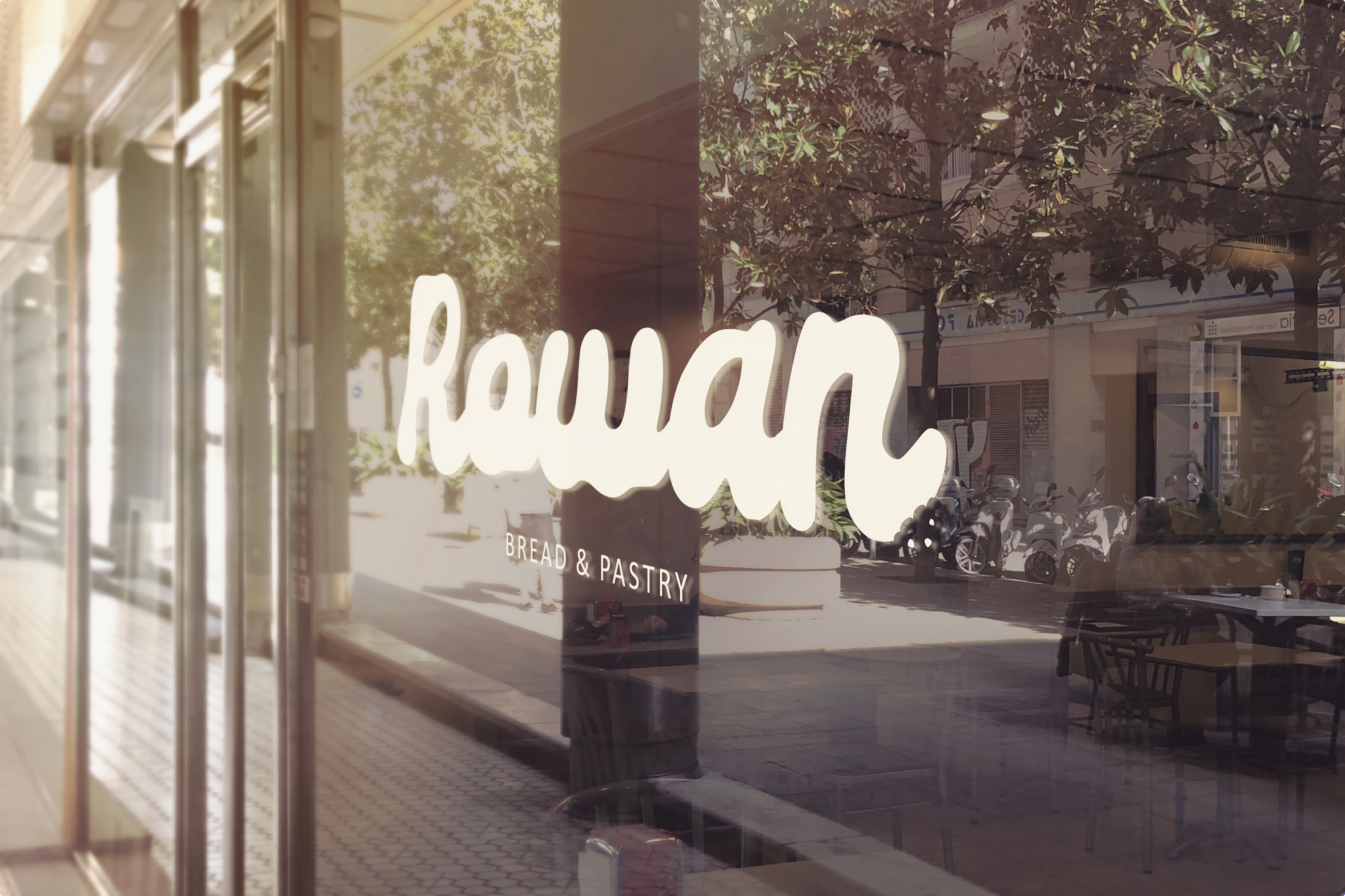 Rowan bakery packaging and table mockup